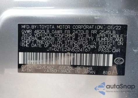 2022 Lexus Is 350 F Sport z USA, uszkodzony, nr VIN JTHGZ1E24N5024167